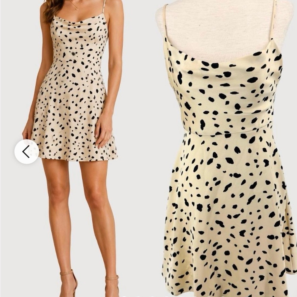 Astr Cream Mini Slip Dress with Black Spot Print